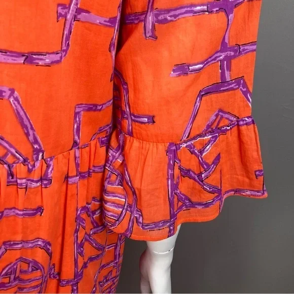 Jude‎ Connally dress small cotton tiered orange print gauzy India shift boho - Picture 7 of 13